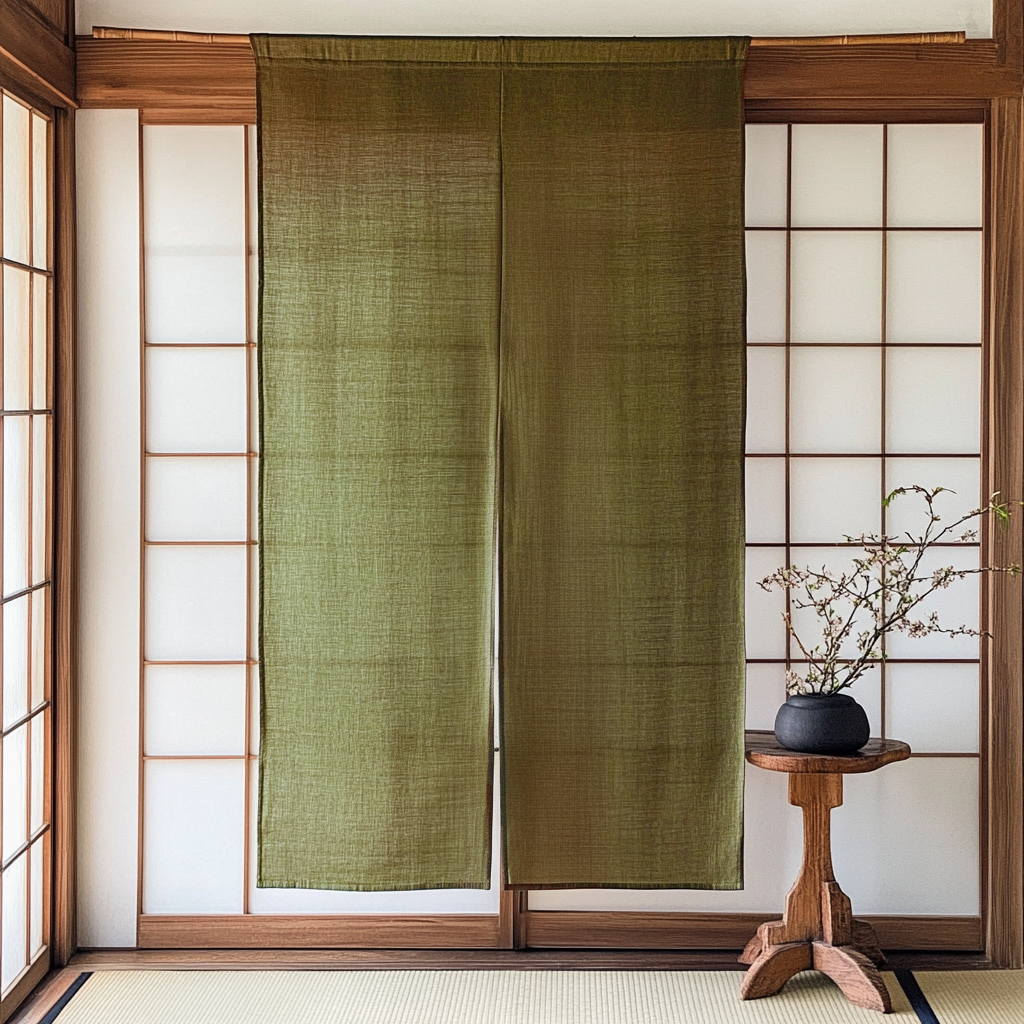 Moss Green Linen Noren Curtain - Japanese Door Curtain