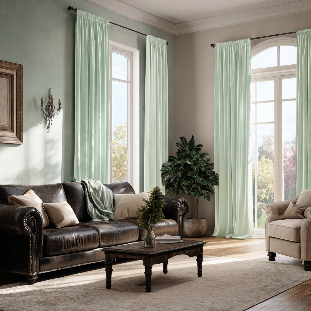 Mint Green Velvet Blackout Rod Pocket Curtain