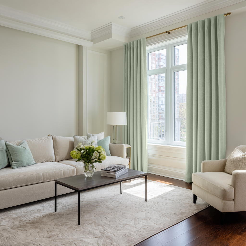 Mint Green Velvet Blackout Back Tab Curtain