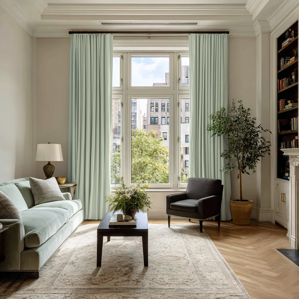 Mint Green Velvet Blackout S-Fold Curtain