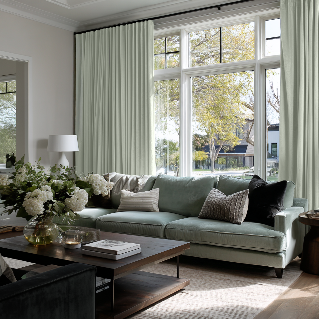 Mint Green Velvet Blackout S-Fold Curtain