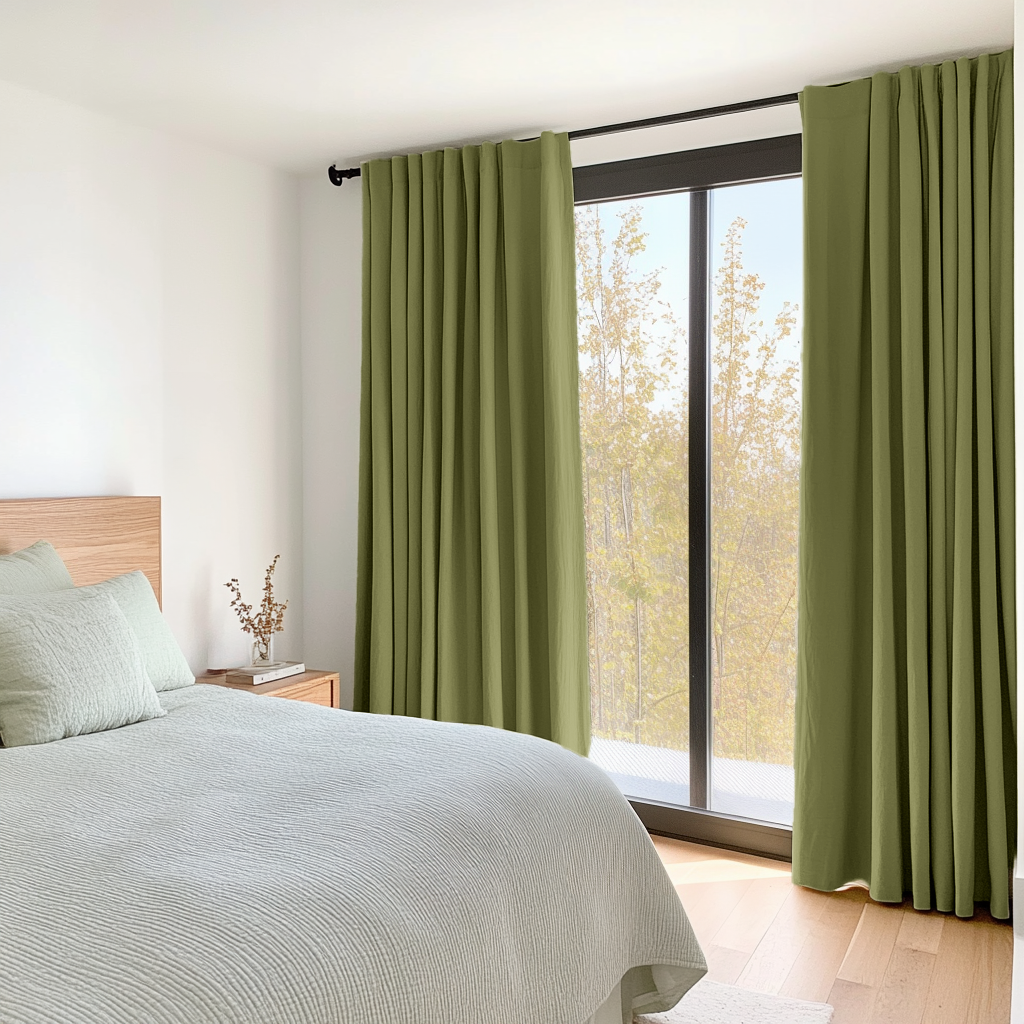 Moss Earthy Green Bedroom Blackout Curtains