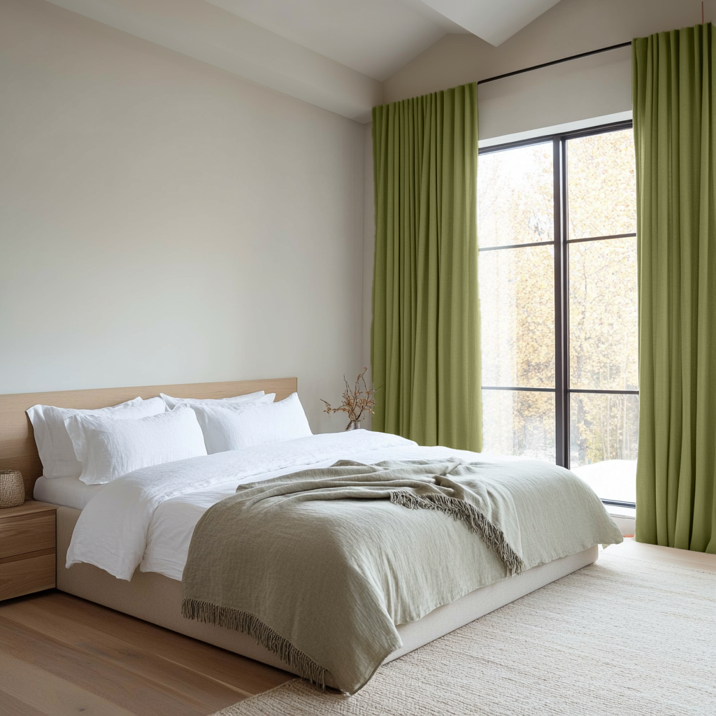 Moss Earthy Green Bedroom Curtains - Cotton lined