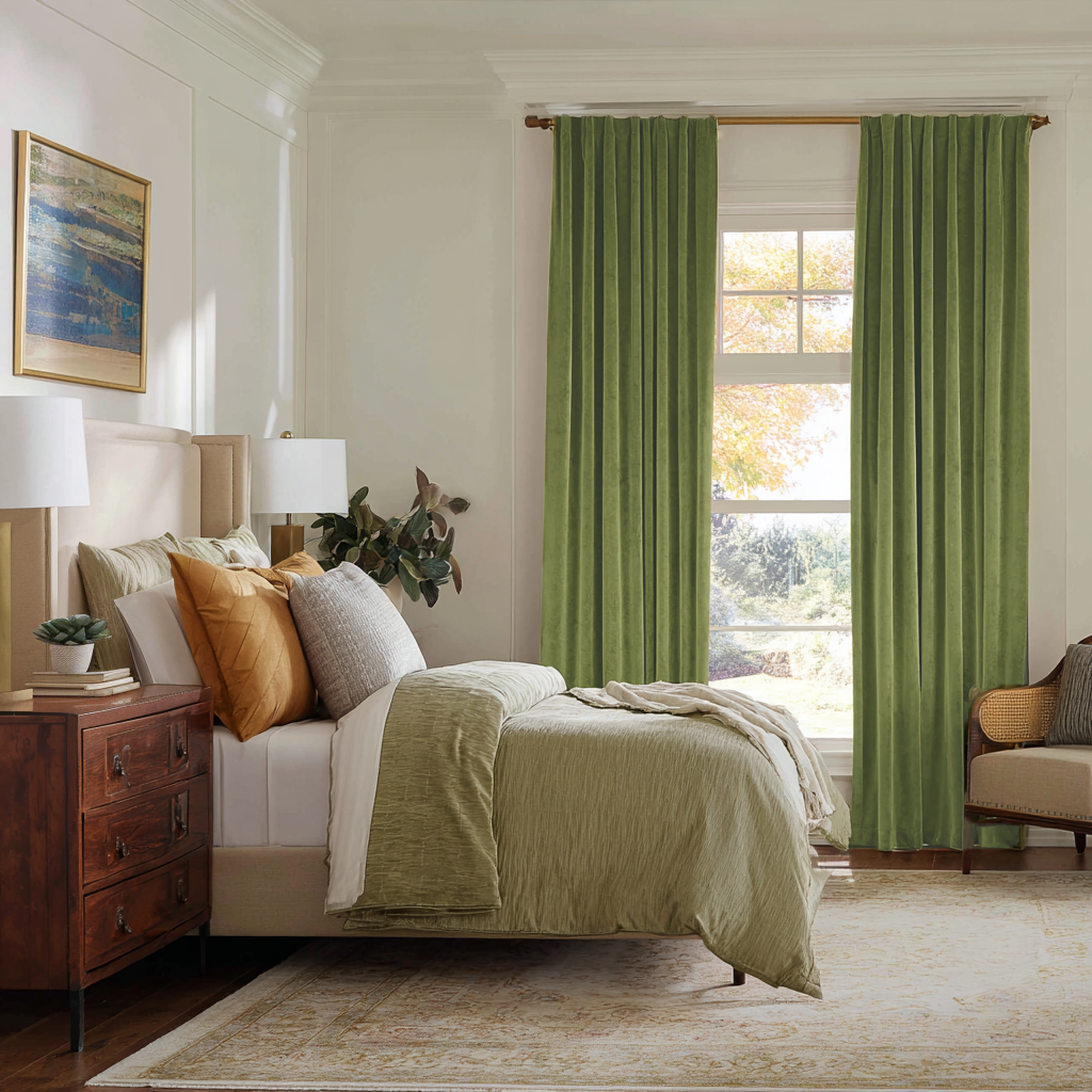 Moss Green Velvet Blackout Back Tab Curtain