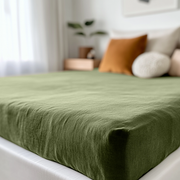 Moss Green Linen Fitted Sheet