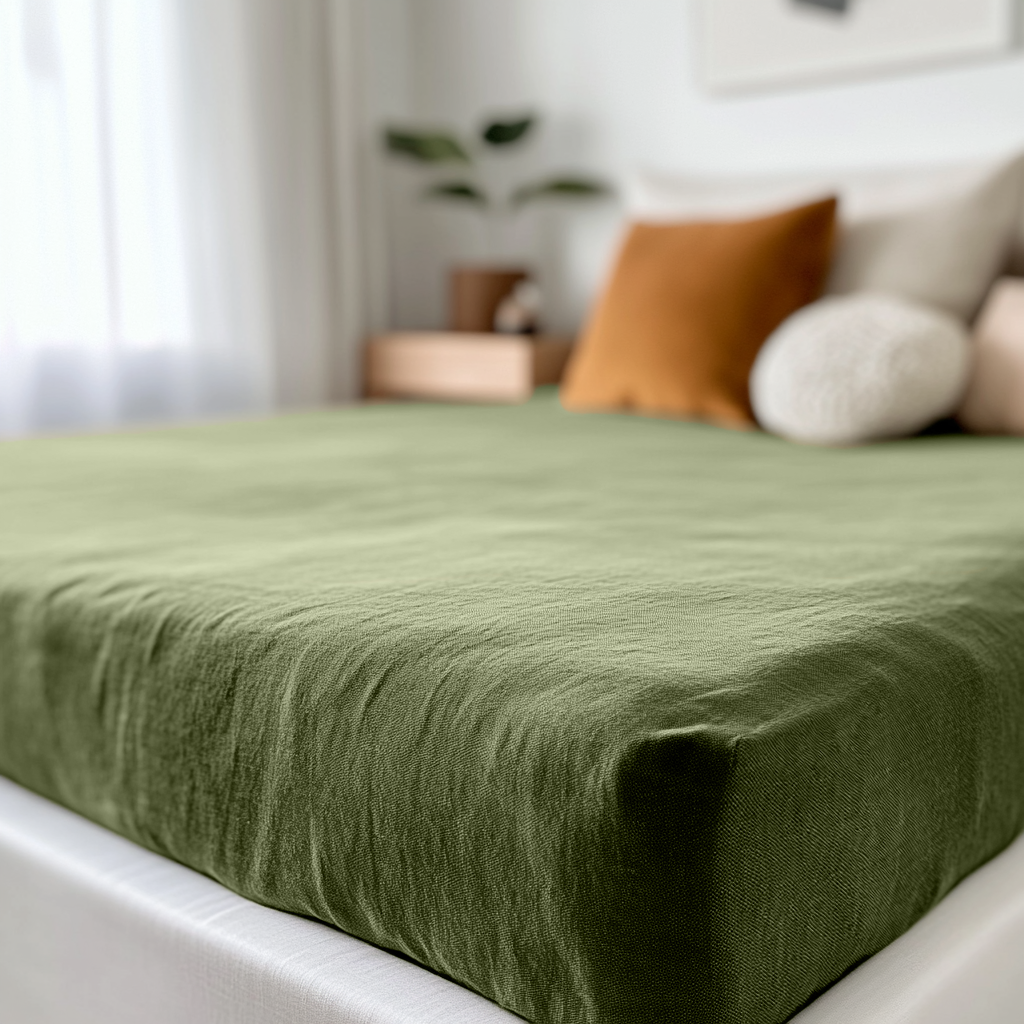 Moss Green Linen Fitted Sheet