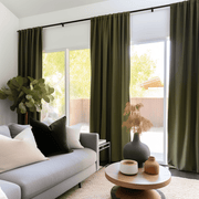 Moss Green Linen Rod Pocket Thermal Curtains
