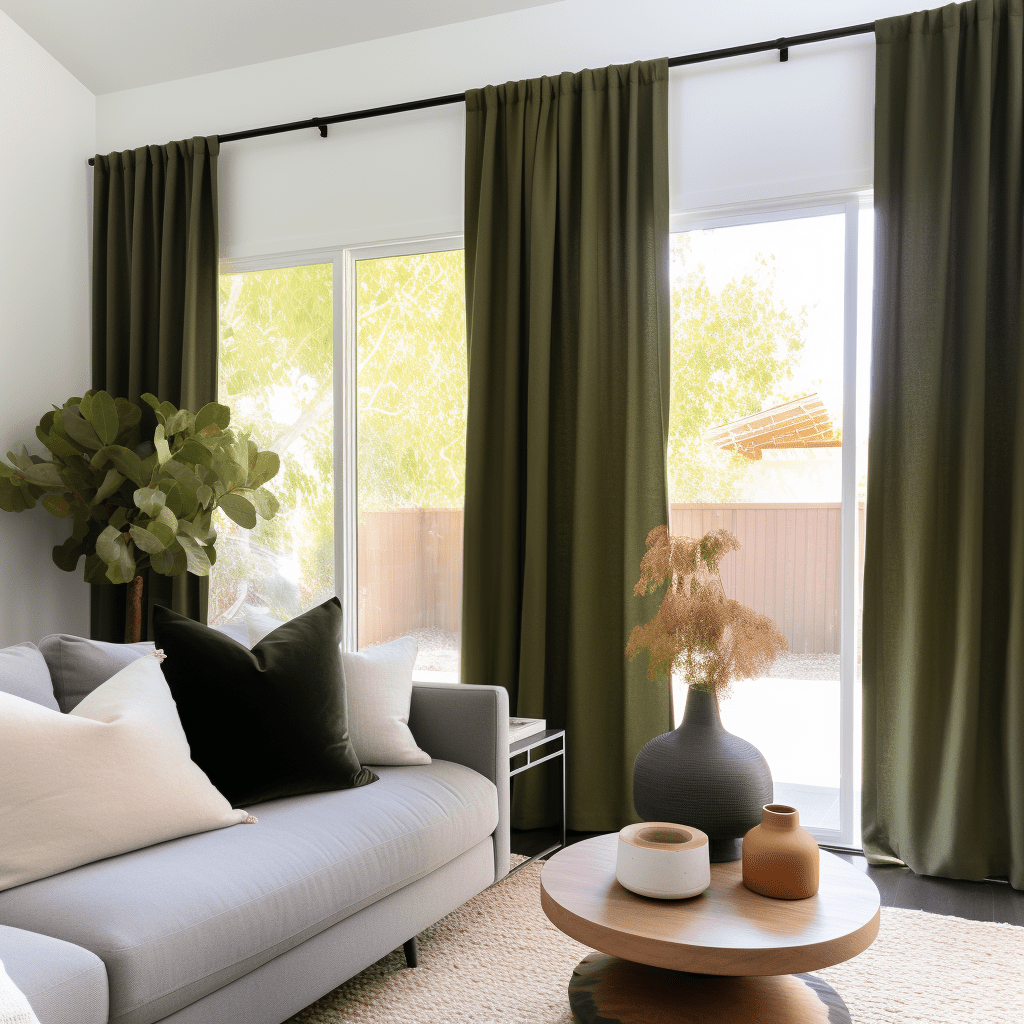 Moss Green Linen Rod Pocket Thermal Curtains