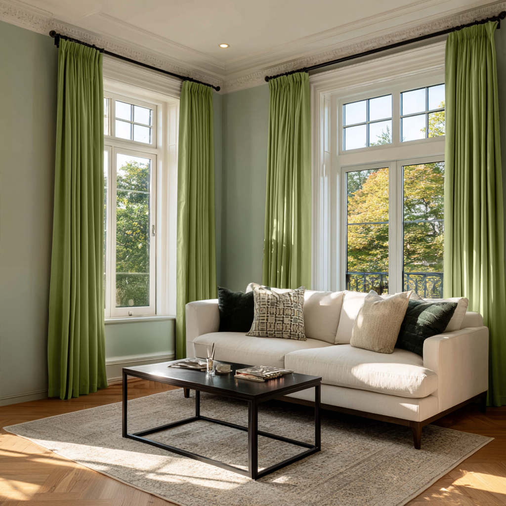 Moss Green Velvet Blackout Pencil Pleat Curtain