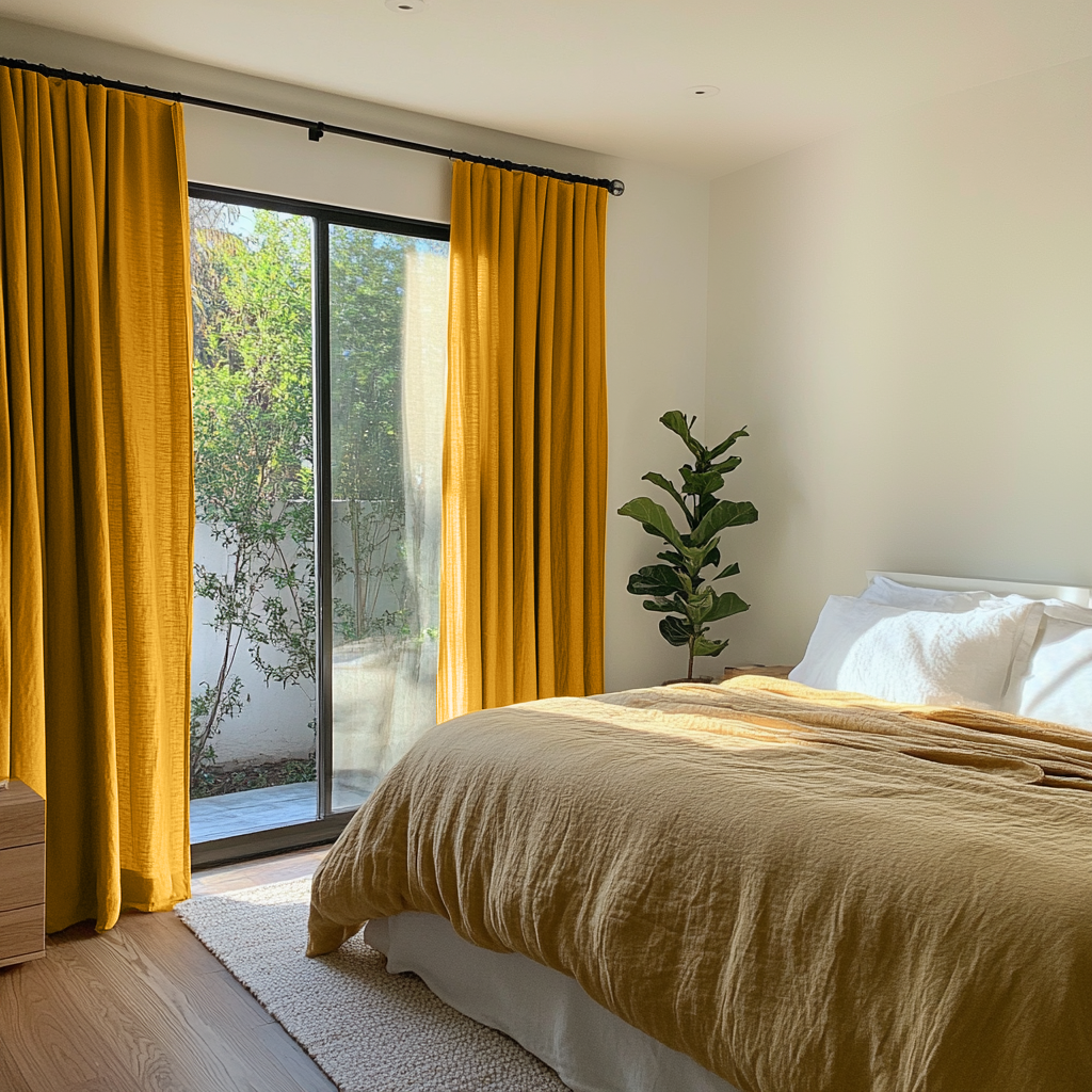 Mustard Yellow Bedroom Curtains - 100% European Linen - S-Fold ...