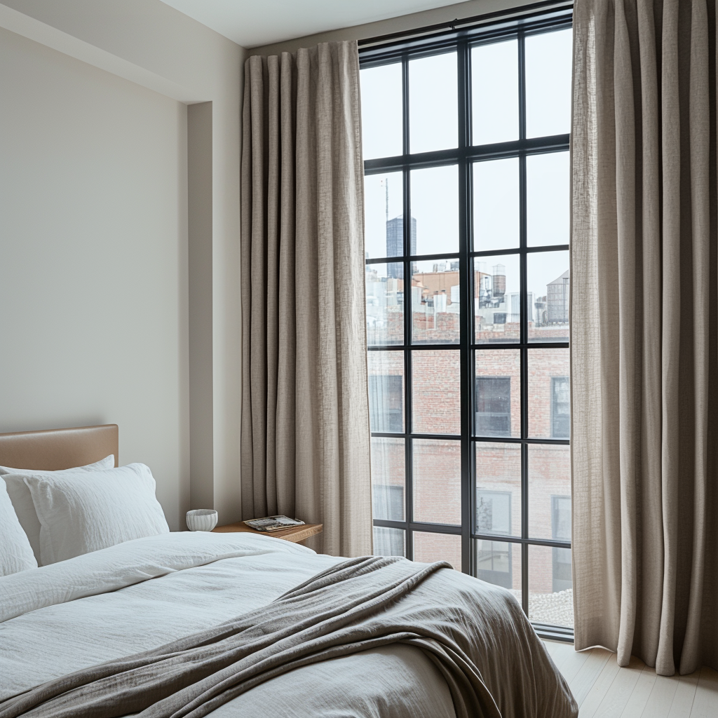 Natural Beige Bedroom Linen Curtains