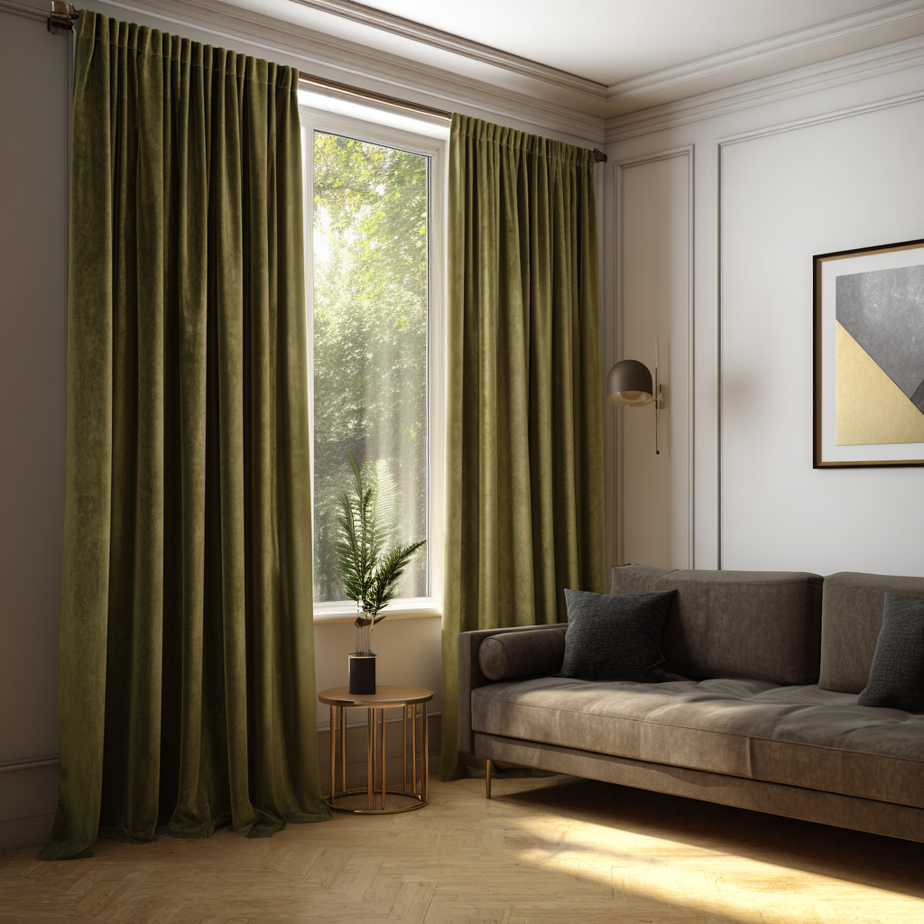 Olive Green Velvet Blackout Back Tab Curtain