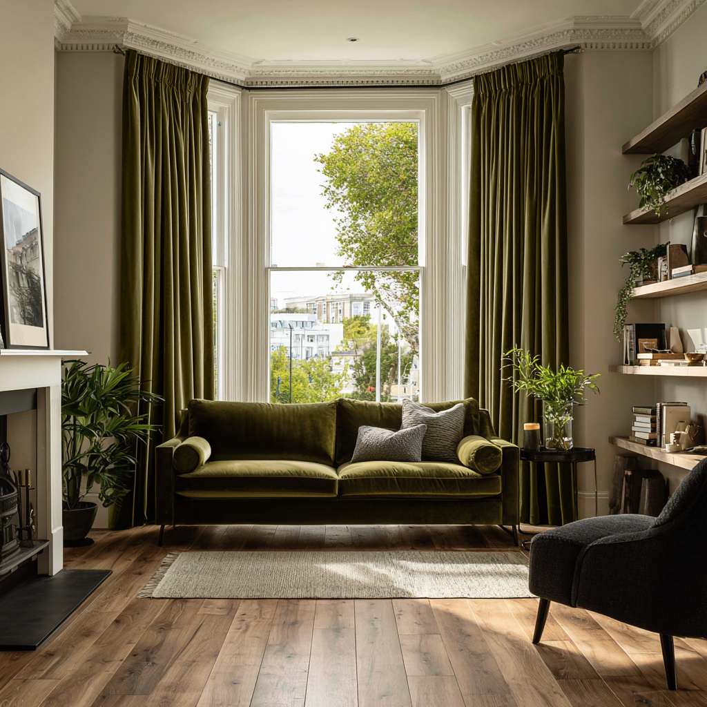 Olive Green Velvet Blackout Pencil Pleat Curtain