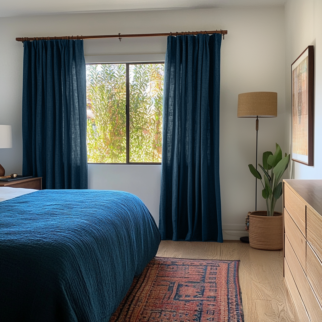 Peacock Dark Blue Bedroom Curtains