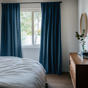Peacock Dark Blue Linen Bedroom Curtains - Unined
