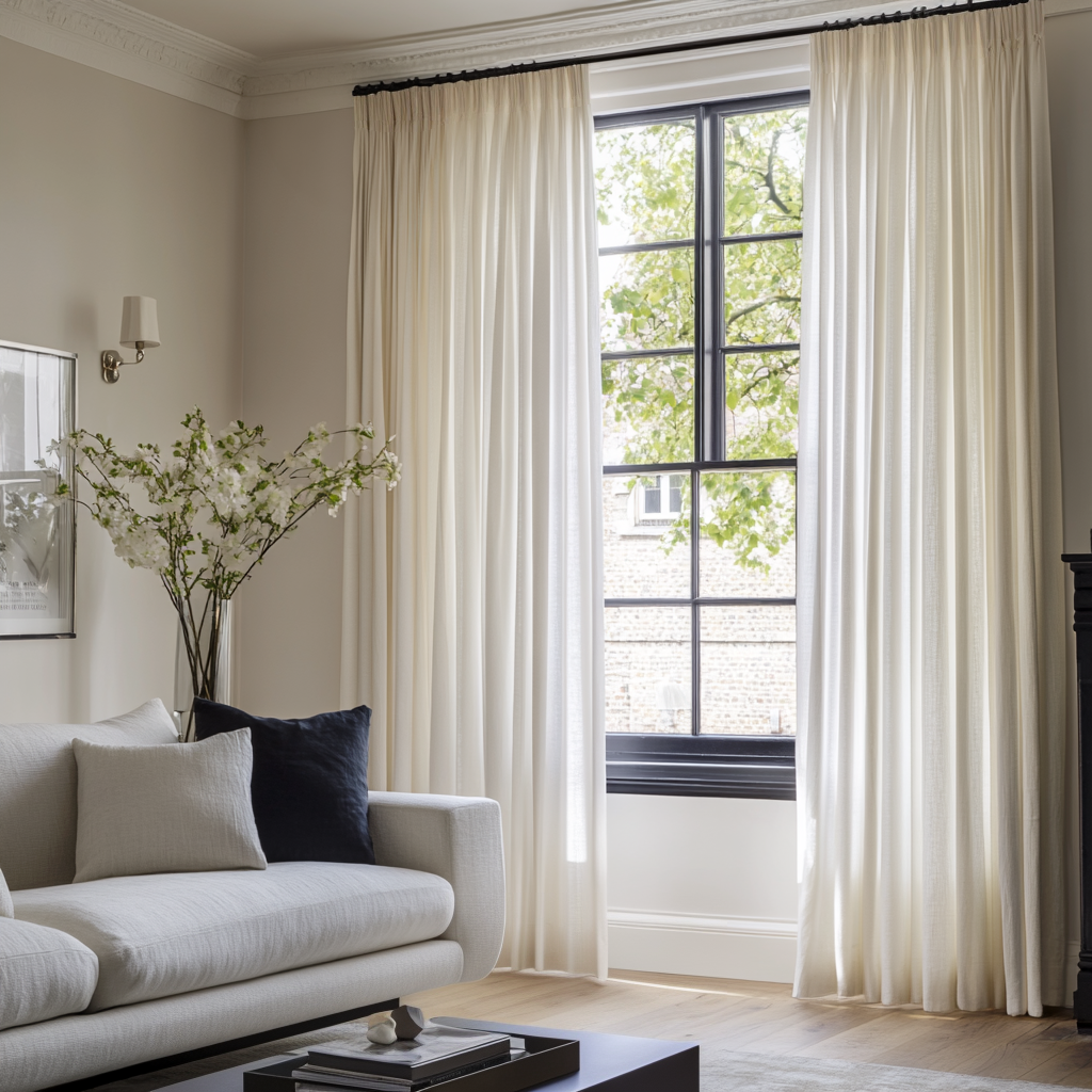 Off-White Pencil Pleat Linen Unlined Curtains
