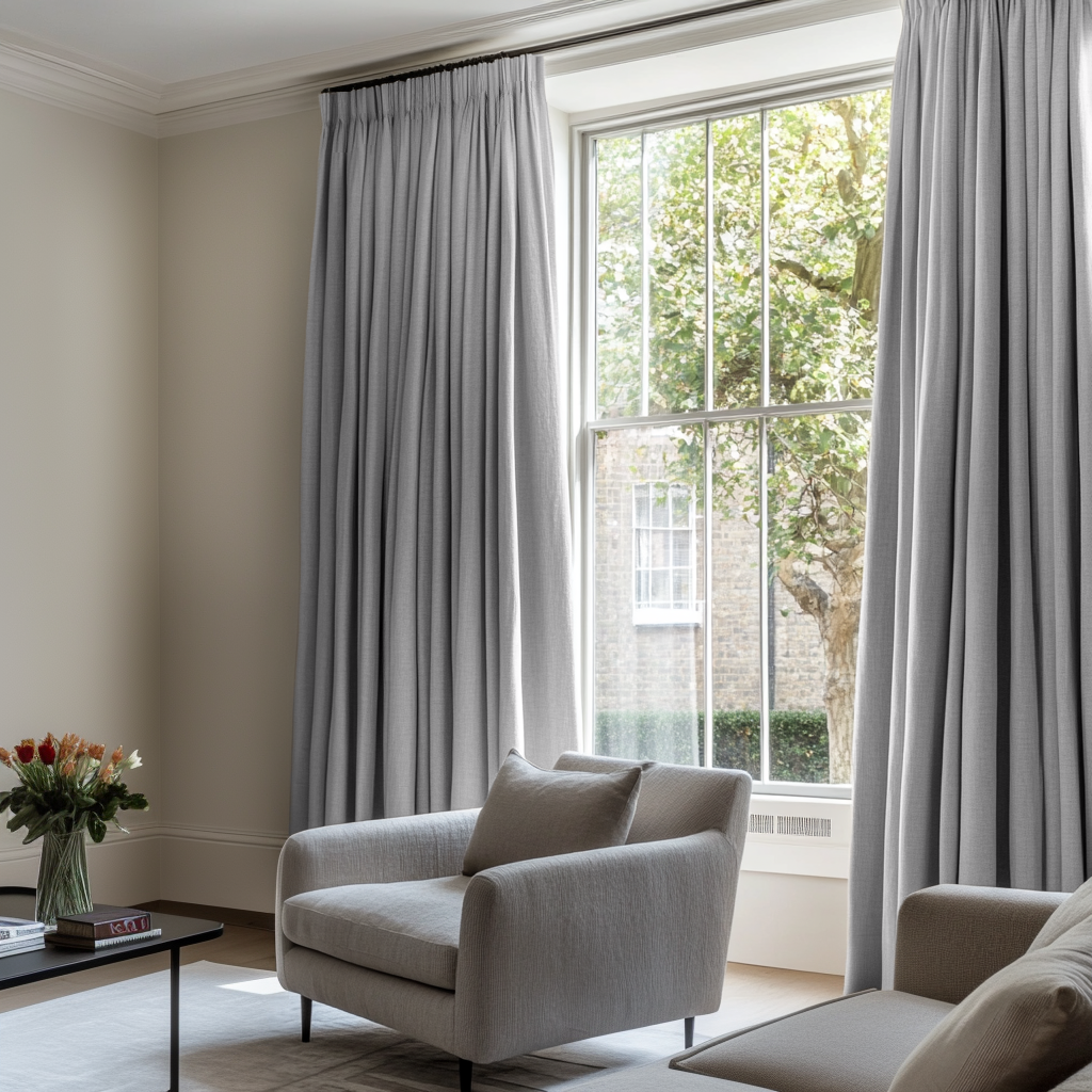 Stone Grey Pencil Pleat Linen Blackout Curtain