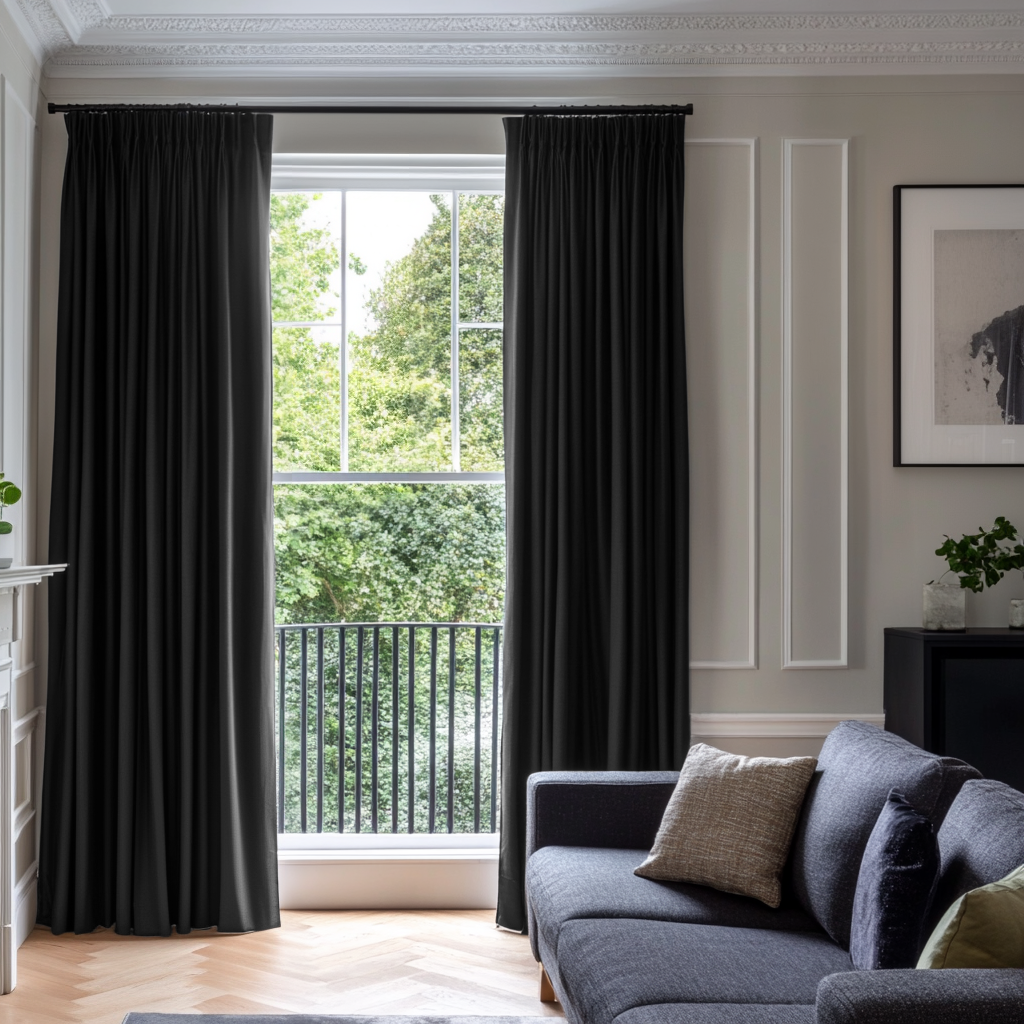 Black Pencil Pleat Blackout Curtains