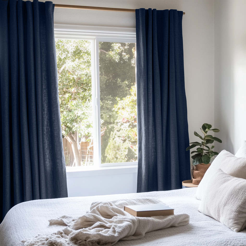Royal Dark Blue Bedroom Curtains - Unlined