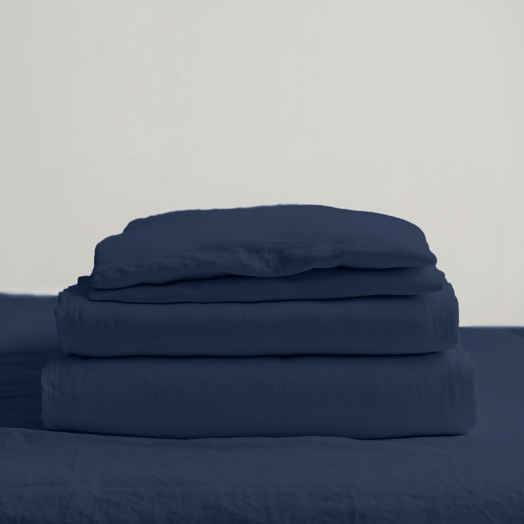 Royal Blue Extra Deep Pocket Fitted Sheet Set 100% Linen
