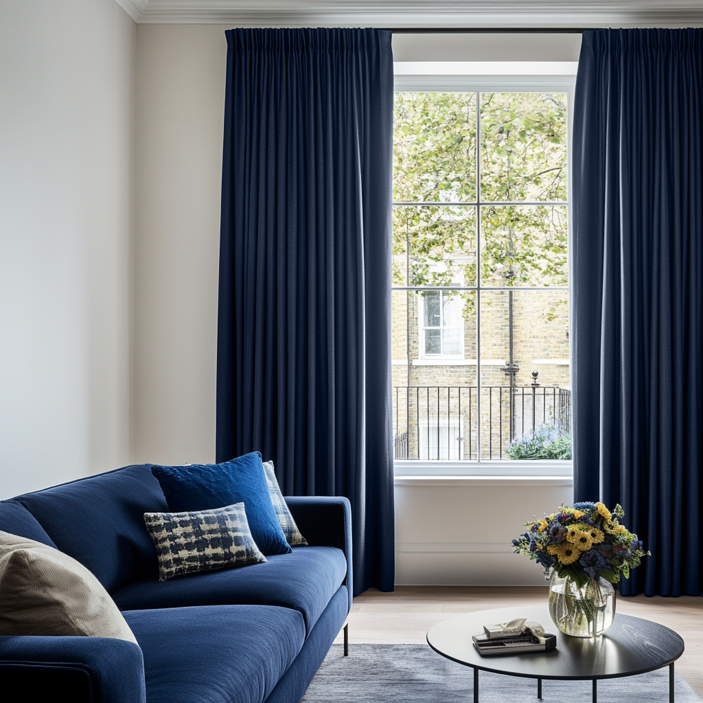 Royal Blue Pencil Pleat Linen Curtain