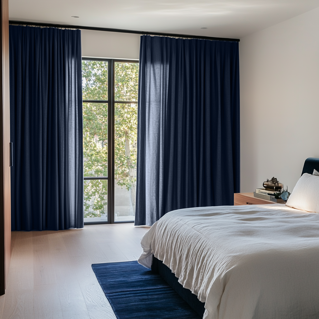 Royal Dark Blue Bedroom Curtains - Unlined