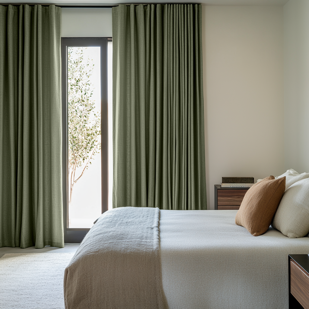 Sage Green Bedroom Curtains - 100% European Linen - S-Fold - Suitable ...
