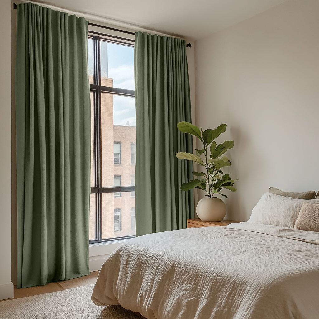 Sage Green Bedroom Linen Blackout Curtains