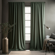Sage Green Linen Rod Pocket Thermal Curtains