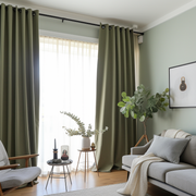 Green Thermal Insulated Total Blockout Eyelet Linen Curtain, Colour: Sage Green