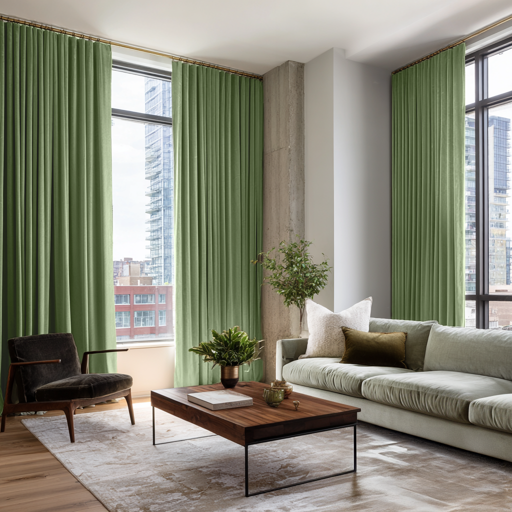 Sage Green Velvet Blackout S-Fold Curtain