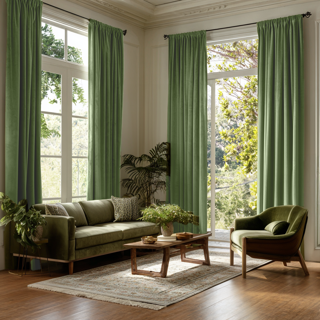 Sage Green Velvet Blackout Rod Pocket Curtain