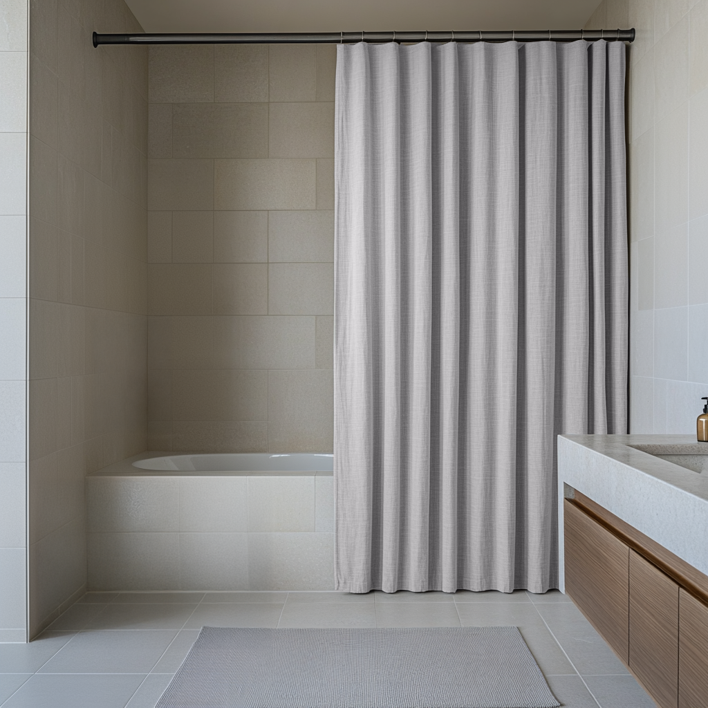 Stone Light Grey Linen Shower Curtain – Waterproof or Unlined – Custom ...