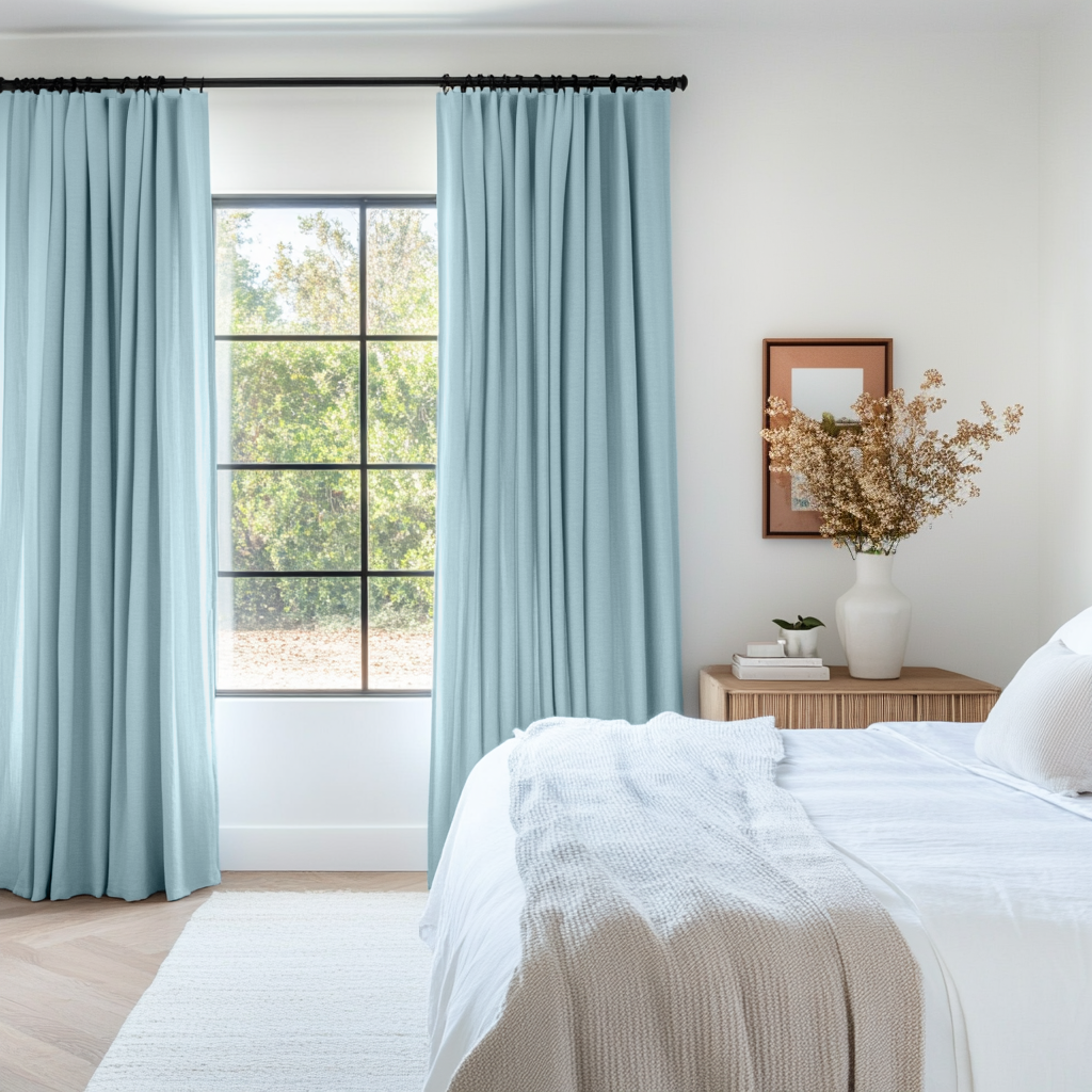 Sky Light Blue Bedroom Blackout Curtains