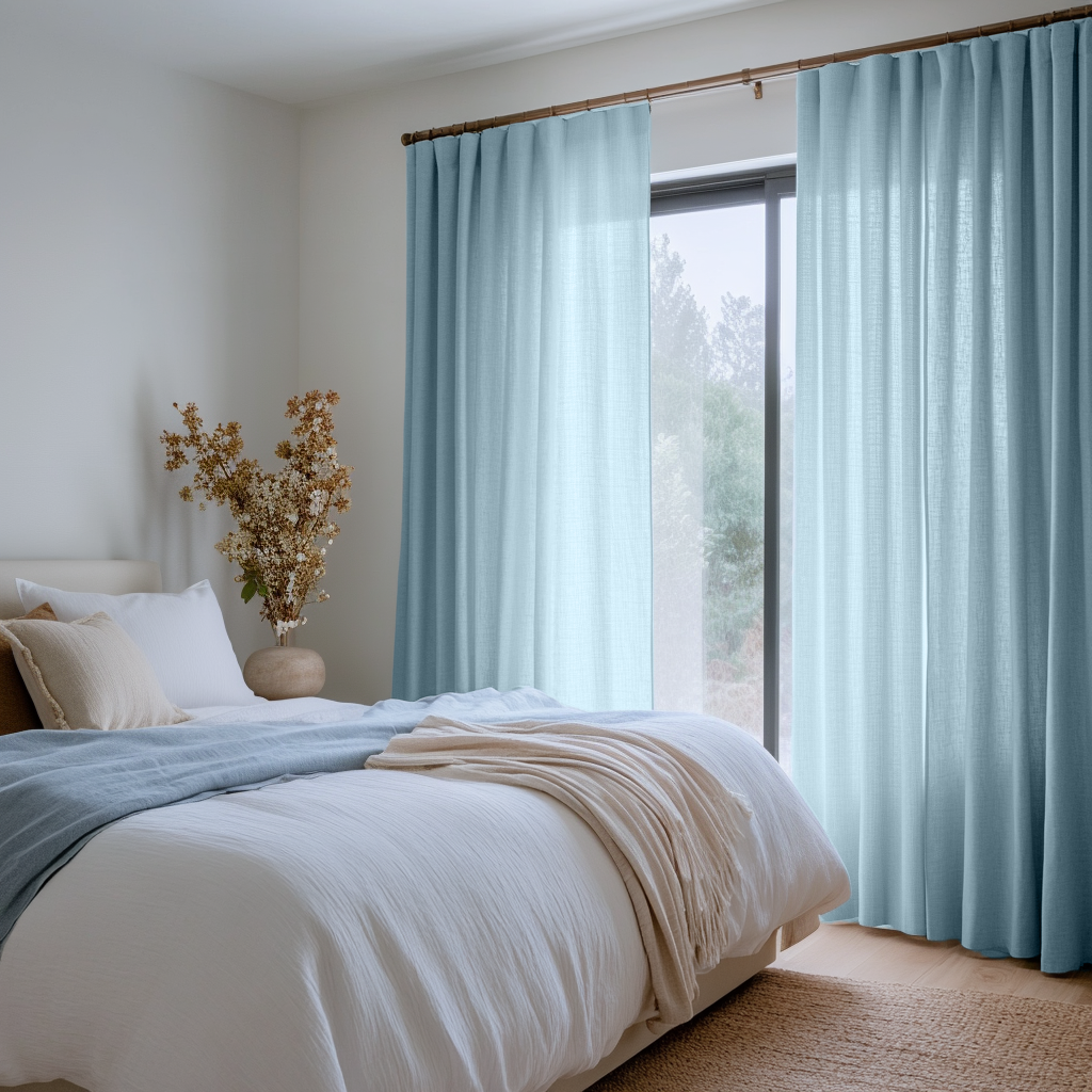 Sky Light Blue Bedroom Curtains - Unlined