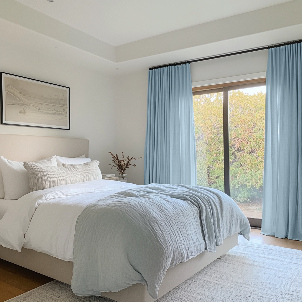 Sky Light Blue Bedroom Curtains - Unlined