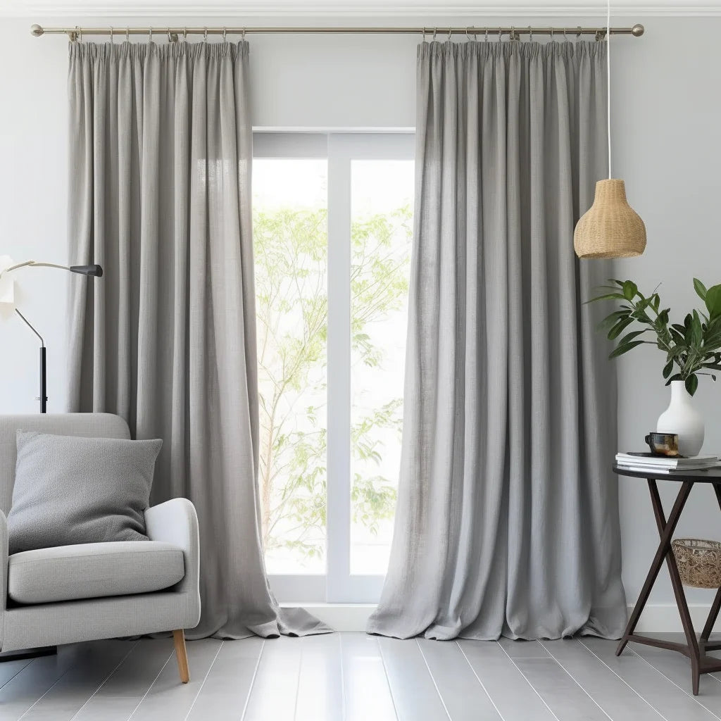 Stone Grey Linen Pencil Pleat Curtain