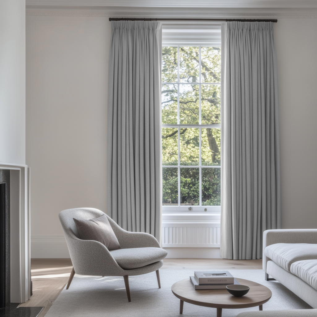 Stone Grey Pencil Pleat Linen Blackout Curtain