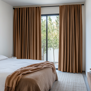 Tawny Warm Brown Linen Bedroom Blackout Curtains