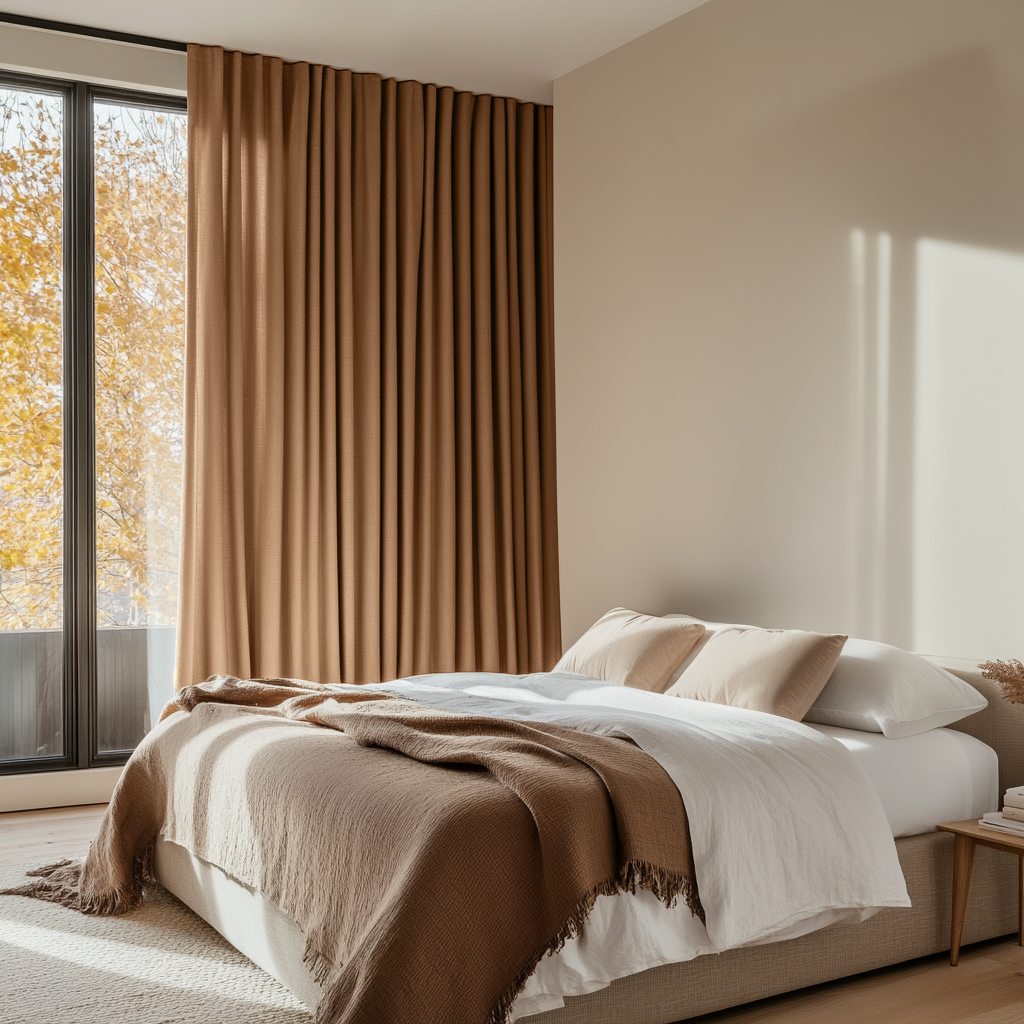 Tawny Warm Brown Bedroom Curtains - Cotton Lined