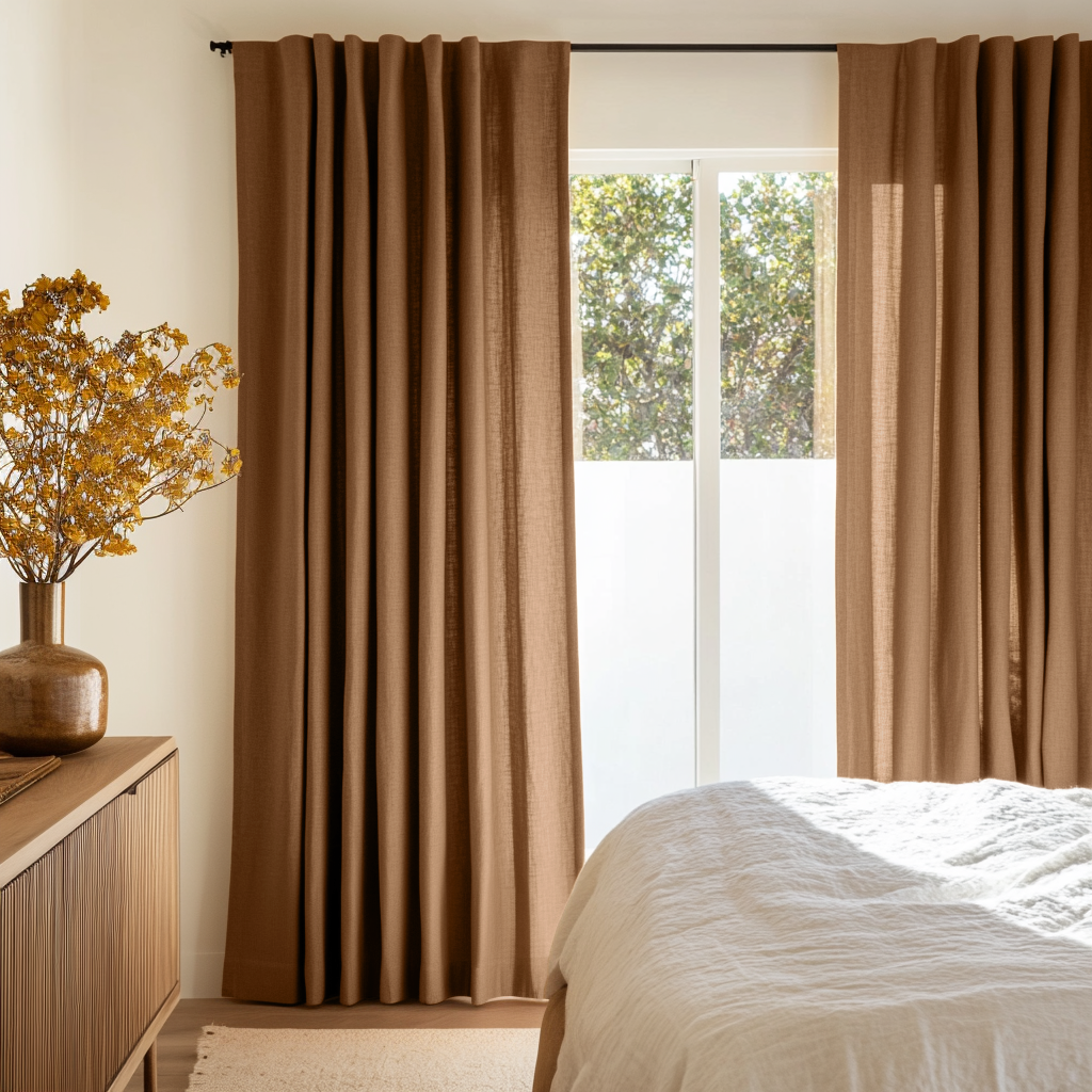 Tawny Warm Brown Bedroom Curtains - Cotton Lined
