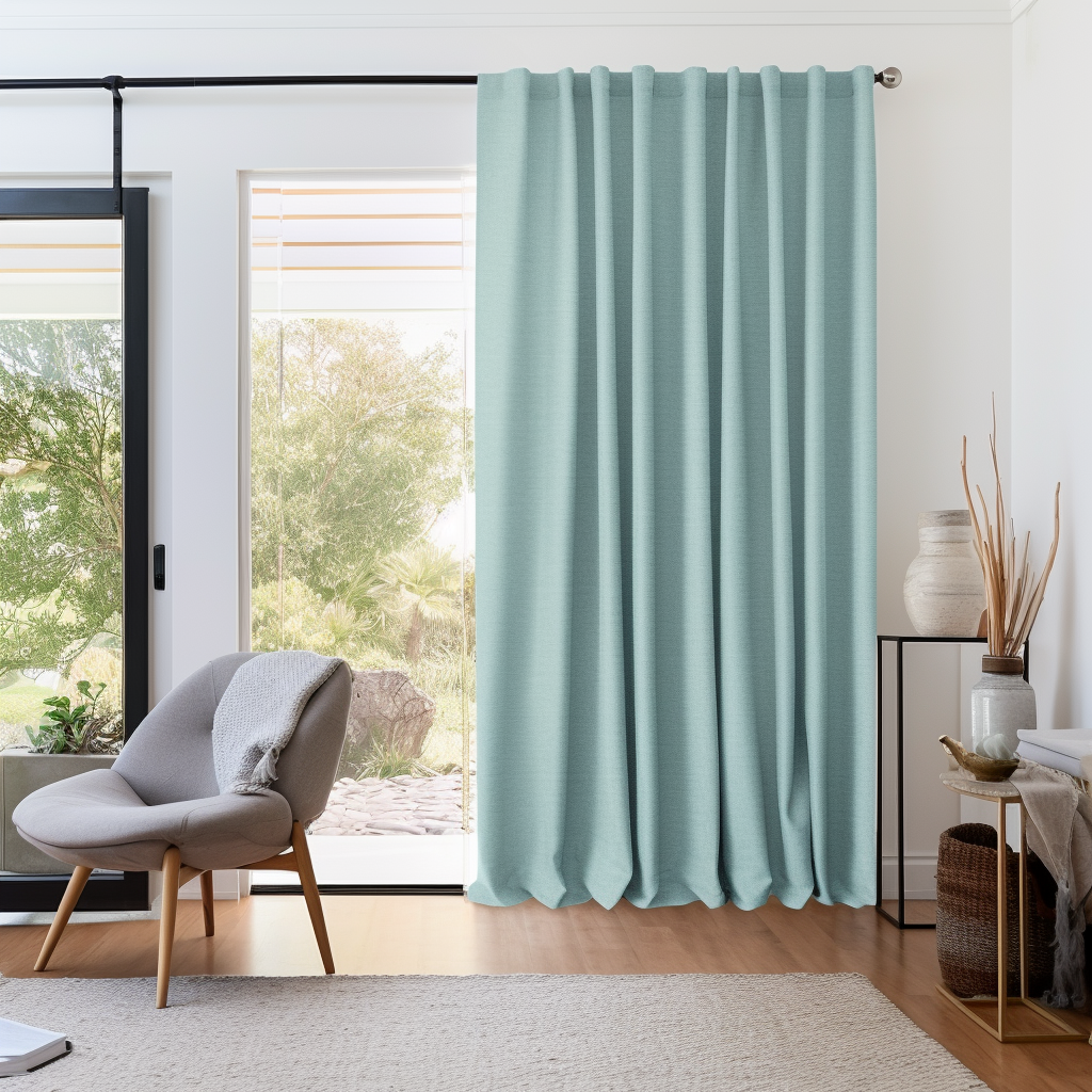 Thermal Patio Sliding Door Linen Curtain, Colour: Aquamarine