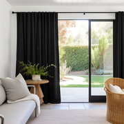 Thermal Patio Sliding Door Linen Curtain, Colour: Black