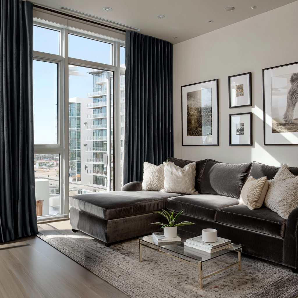 Dark Grey Velvet Blackout Back Tab Curtain