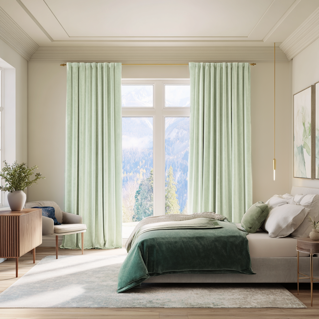 Mint Green Velvet Blackout Back Tab Curtain