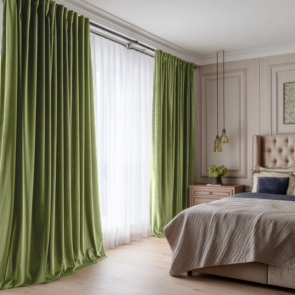 Moss Green Velvet Blackout Back Tab Curtain
