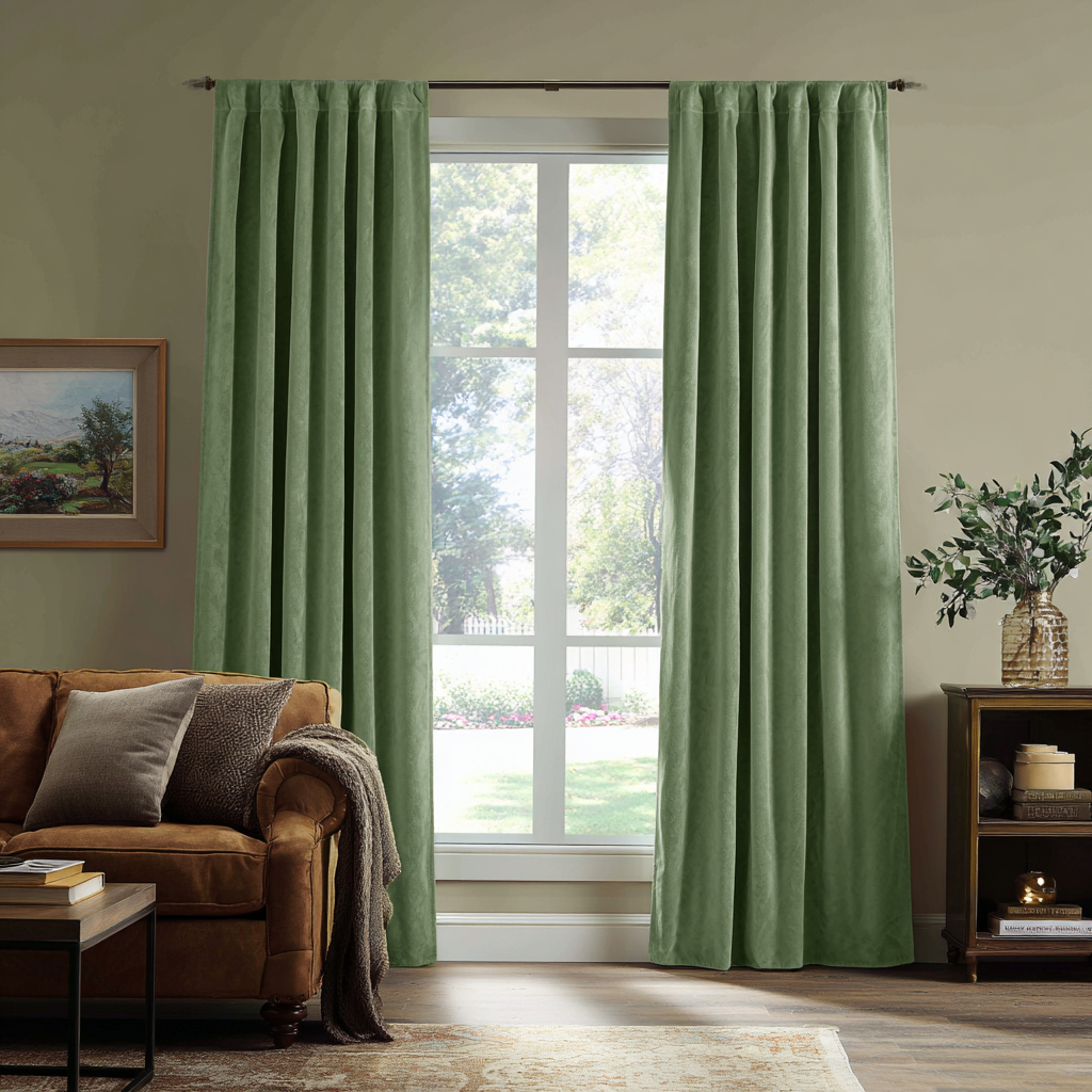 Sage Green Velvet Blackout Back Tab Curtain