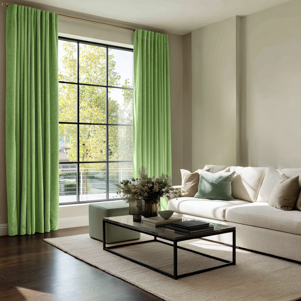 Light Green Velvet Blackout Back Tab Curtain