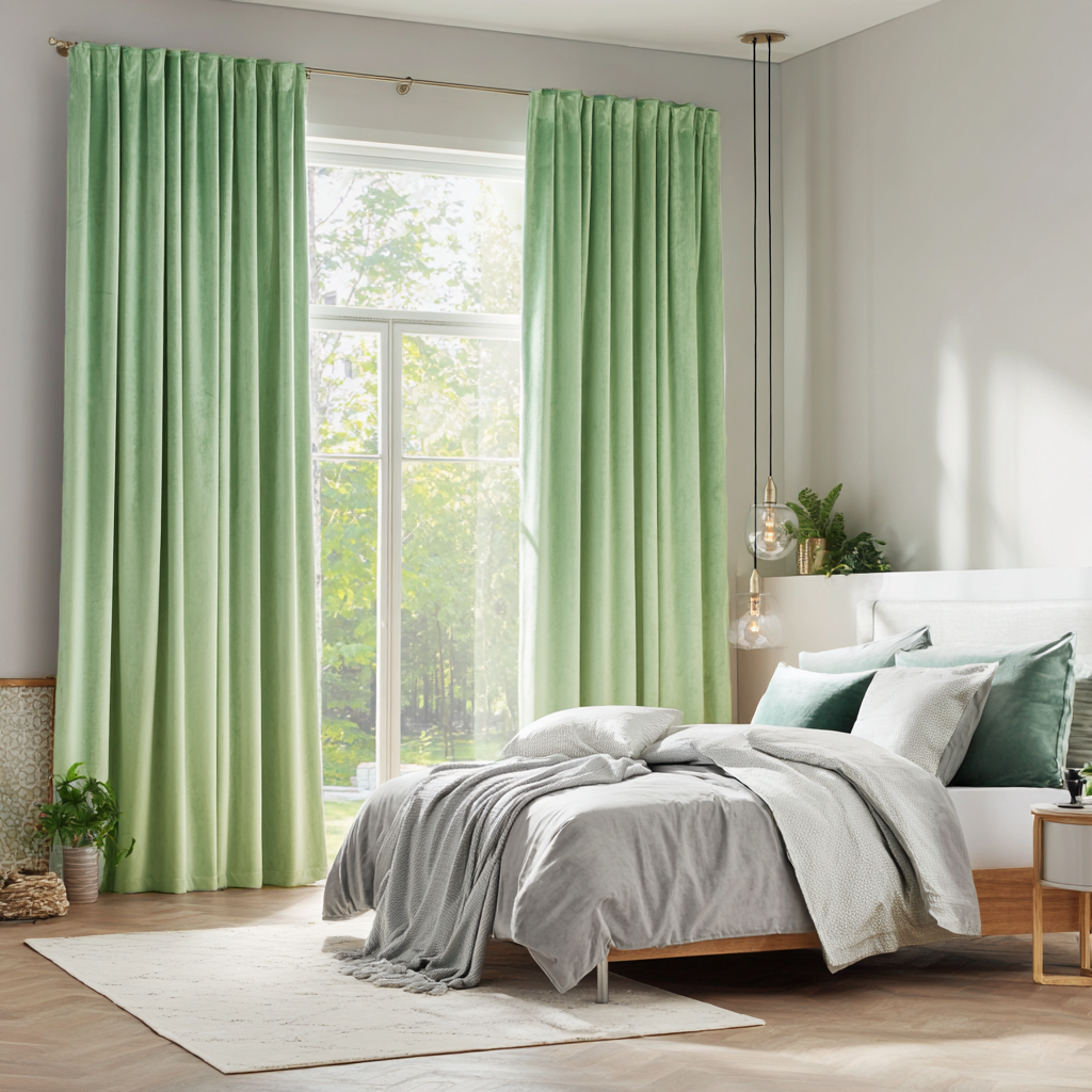 Lime Green Velvet Blackout Back Tab Curtain