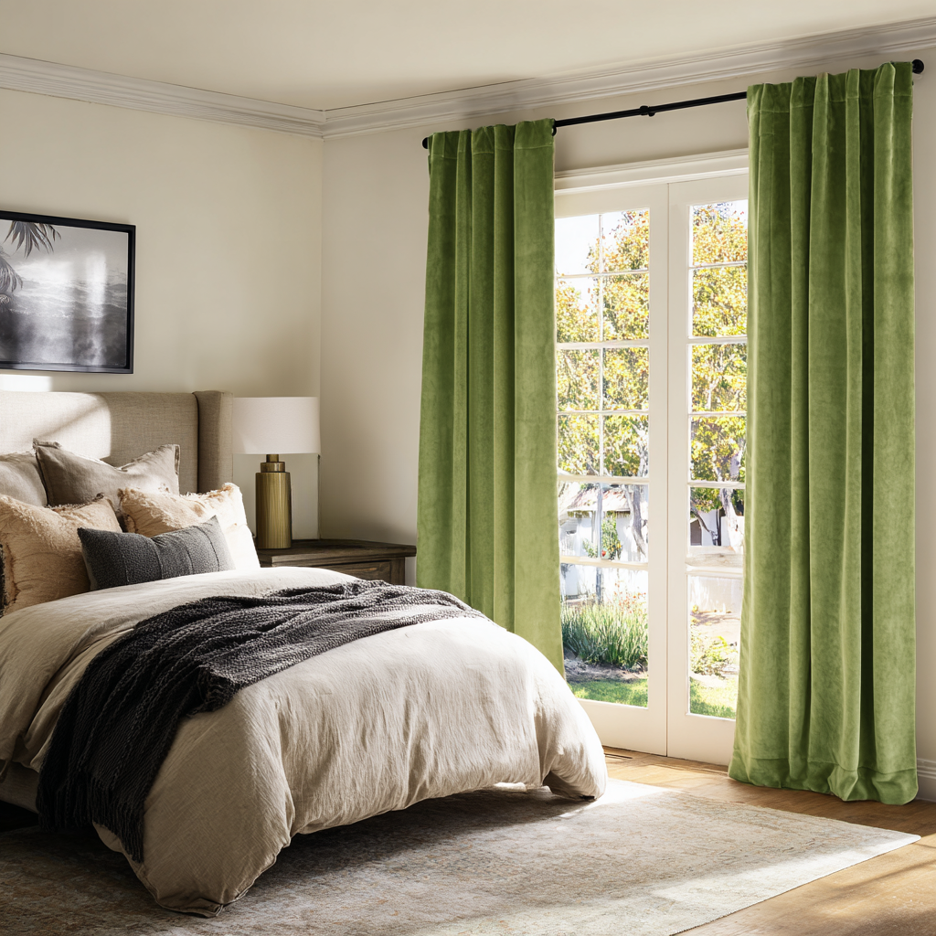 Moss Green Velvet Blackout Back Tab Curtain